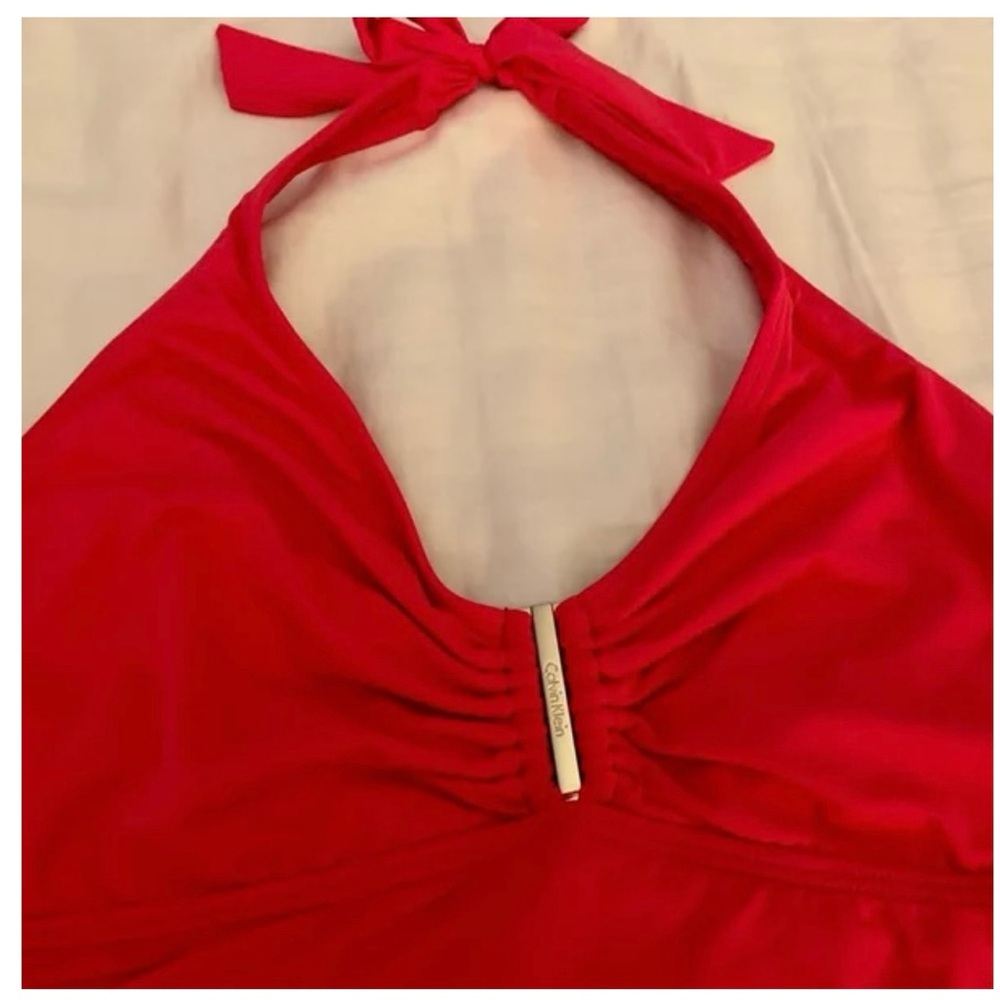 Calvin Klein Atomic PINK halter shirred slimming swimsuit size 14 NWT! MSRP $118 - Picture 5 of 11